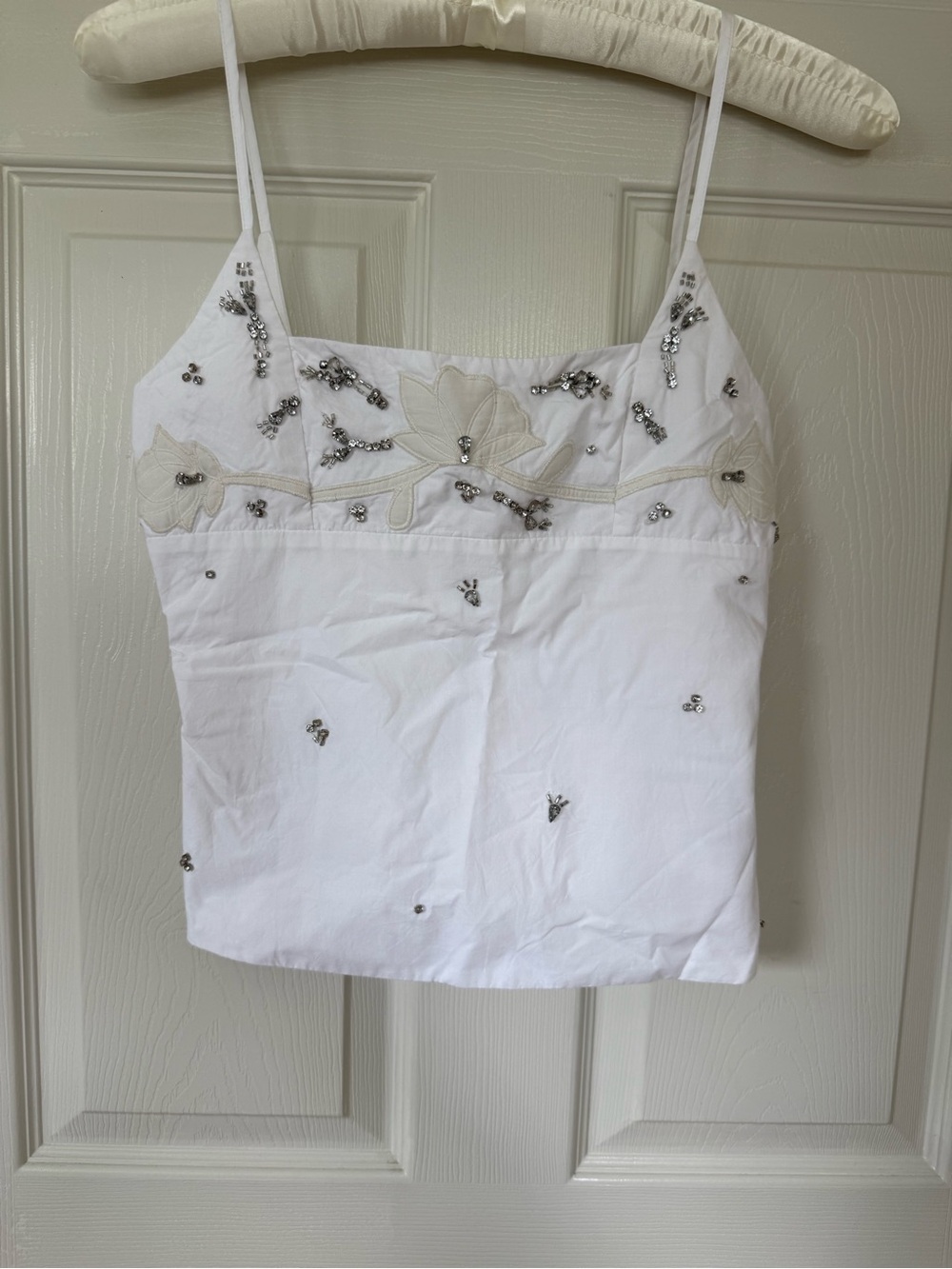 NWT Zara Embellished White Spaghetti Strap Tank Top